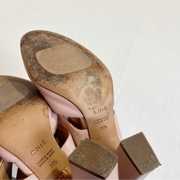 CHiE by Chie Mihara Mary Jane Mules Size 38.5 Size 7.5 Pink Leather Spain Pastel - Picture 13 of 16